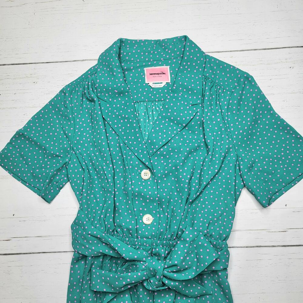 Kate Spade Poolside Dot Jumpsuit Emerald Green Pink Wide Leg Crop Belt Small 4 - Picture 5 of 11